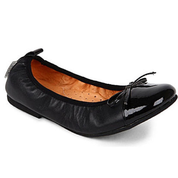 Step 2wo Lorena Black & Black Patent Ballerina Shoes