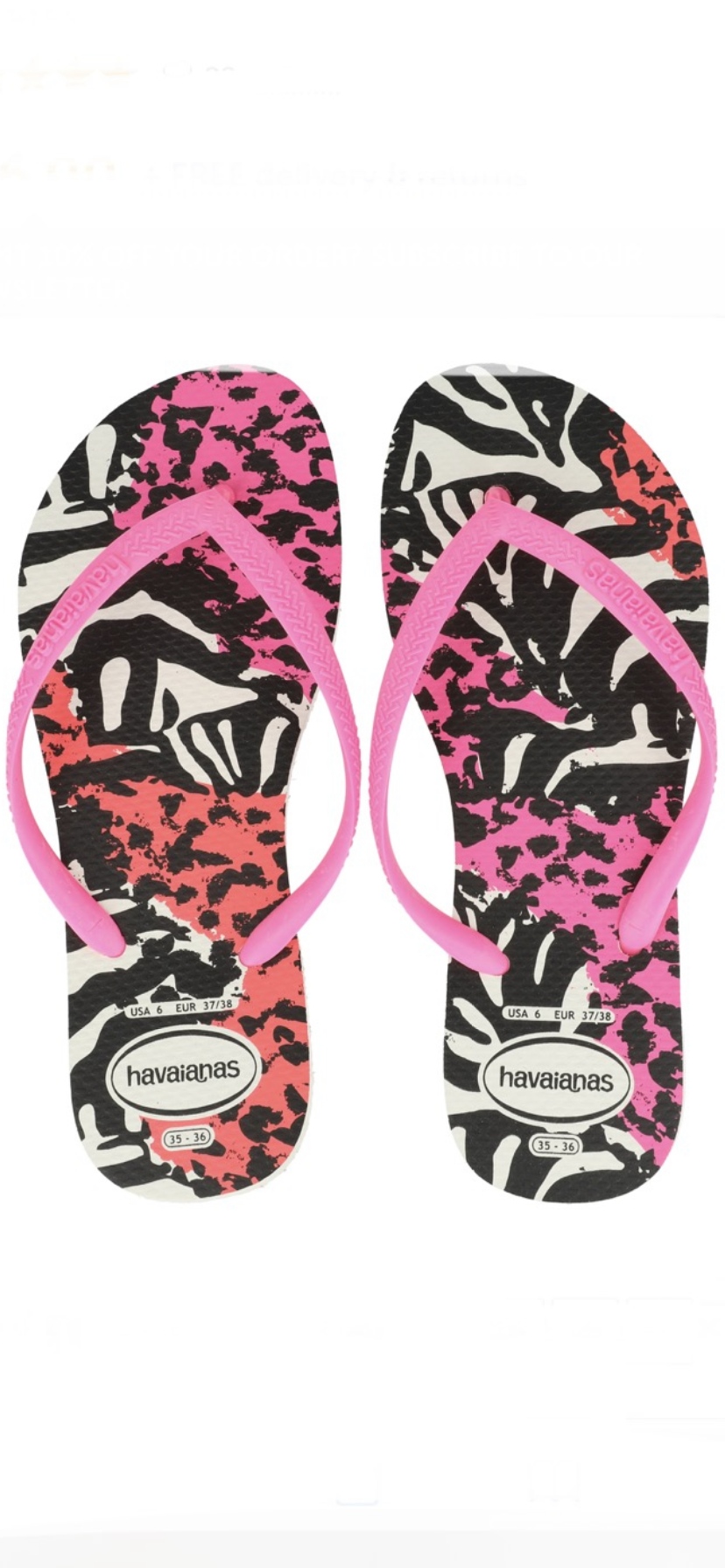 Havaianas Slim Pink/Black Animal Print Flip Flops