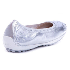 Geox J Piuma Silver Balllerina Slip On Shoes