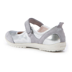 Geox J Vega Grey & Silver Velcro Shoes