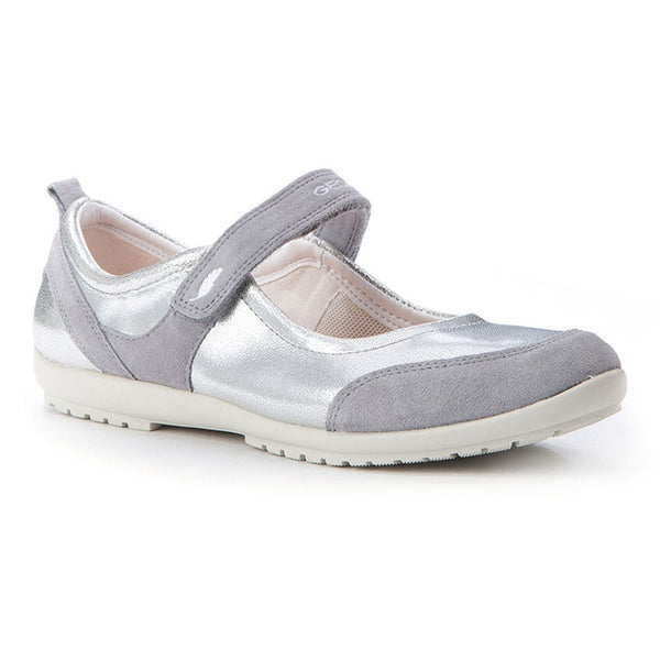 Geox J Vega Grey & Silver Velcro Shoes