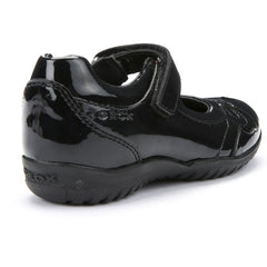Geox J Shadow Black Patent Velcro School Shoes