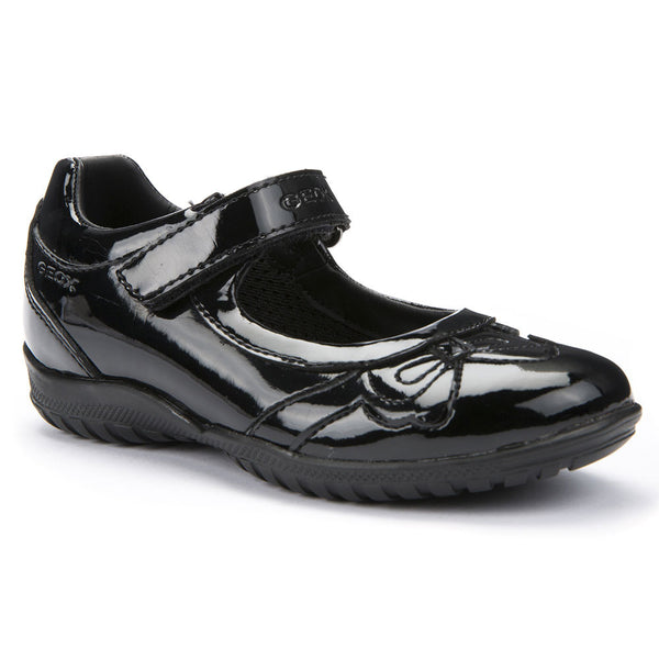 Geox J Shadow Black Patent Velcro School Shoes