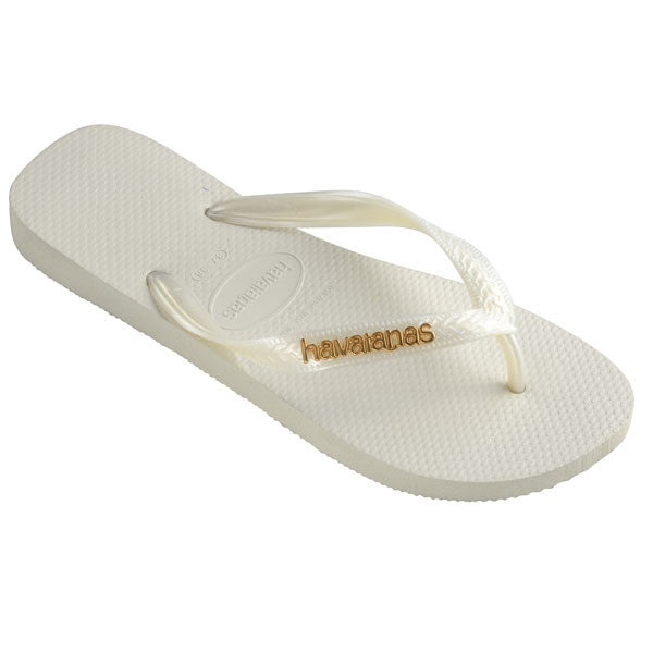 Havaianas White Metallic Logo Flip Flops