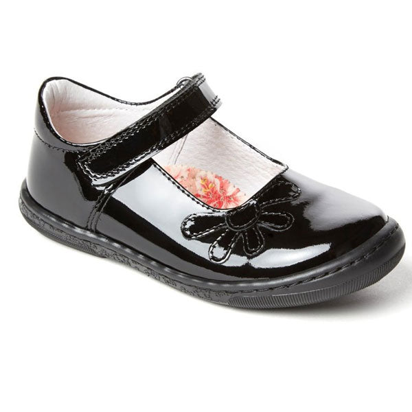 Petasil Donna Black Patent Velcro School Shoes