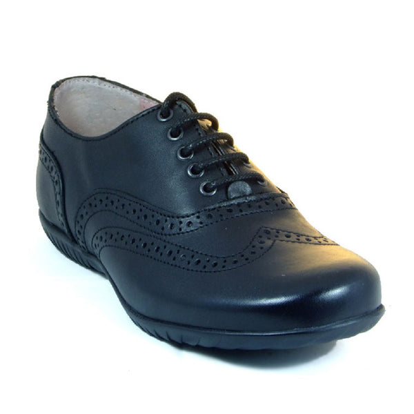 Petasil Everest Black Brogue Lace School Shoes