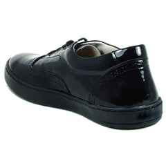 Petasil Payle Black Patent Lace School Shoes