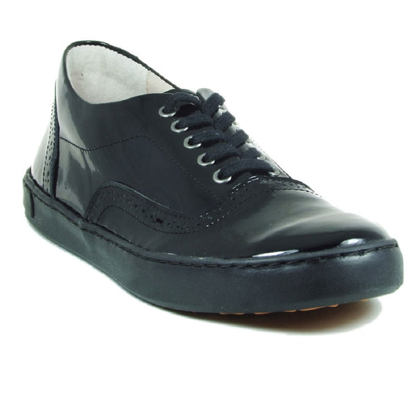 Petasil Payle Black Patent Lace School Shoes